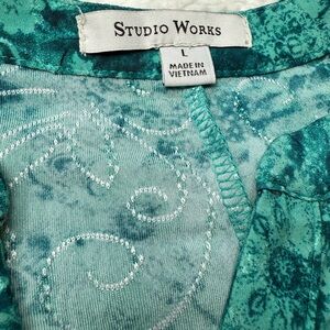 Studio Works Turquoise Top with White Embroidery